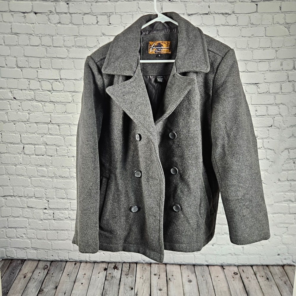 Jordan Craig Collection Mens Wool Blend Pea Coat Gray Double Breasted Jacket L